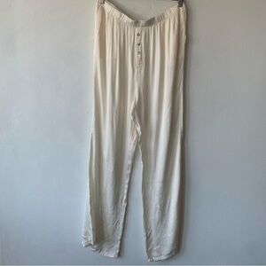 NWT Donni Silky Satin Henley Button Elastic Waist Wide Baggy Pants Cream Ivory